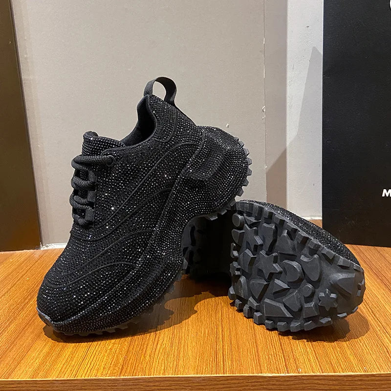 Nuove Scarpe Sportive Casual da Donna con Suola Spessa e Decorazioni in Diamanti, Design Elegante e alla Moda