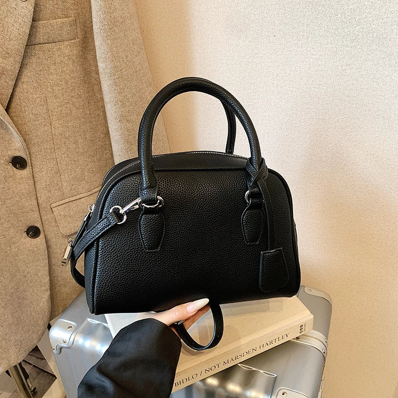 Borse a Mano Vsper Mini Bowling per Donna, in Pelle PU con Motivo Lychee, Borsa a Tracolla Monocolore, Borsa di Lusso Firmata