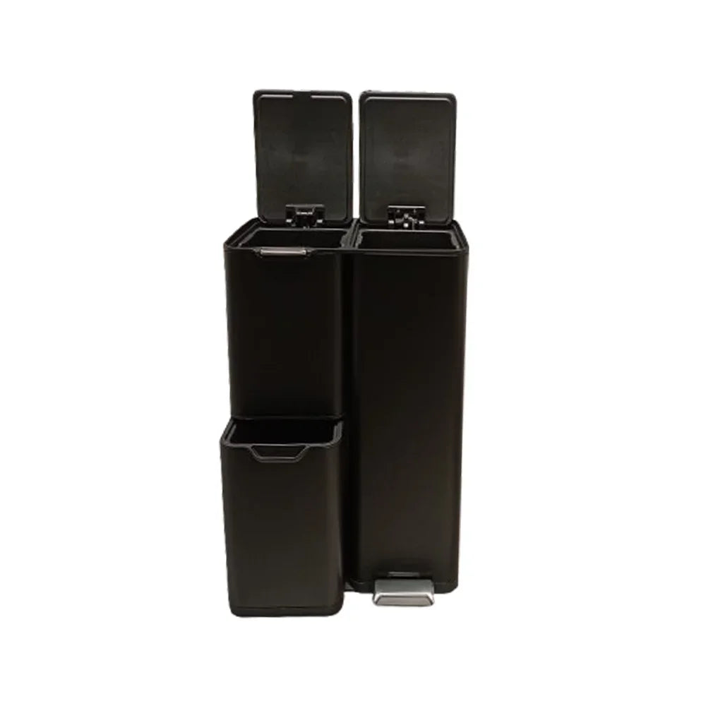 60L Triple Compartment Stainless Steel Recycling Bin with Pedal Press Button on Top Kitchen Trash Bin Recycle Bin