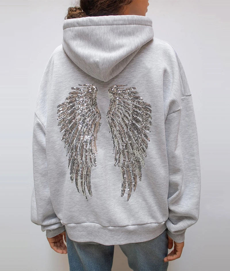 Felpe con Cappuccio Oversize da Donna con Perline e Paillettes, Fodera in Pile, Stile Y2K, Abbigliamento Casual 2026