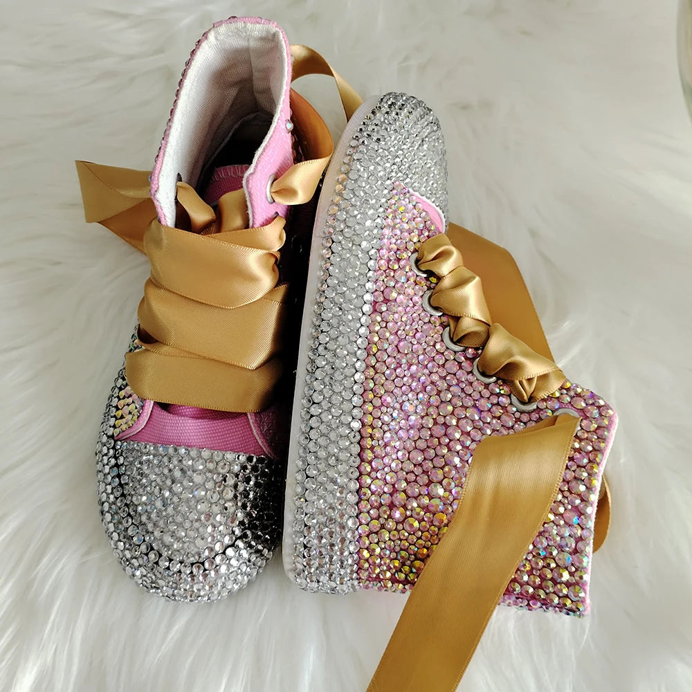 Scarpe da ginnastica Dollbling con strass scintillanti e cristalli, rosse, in tela, per Natale, matrimonio, damigella d'onore, prima comunione