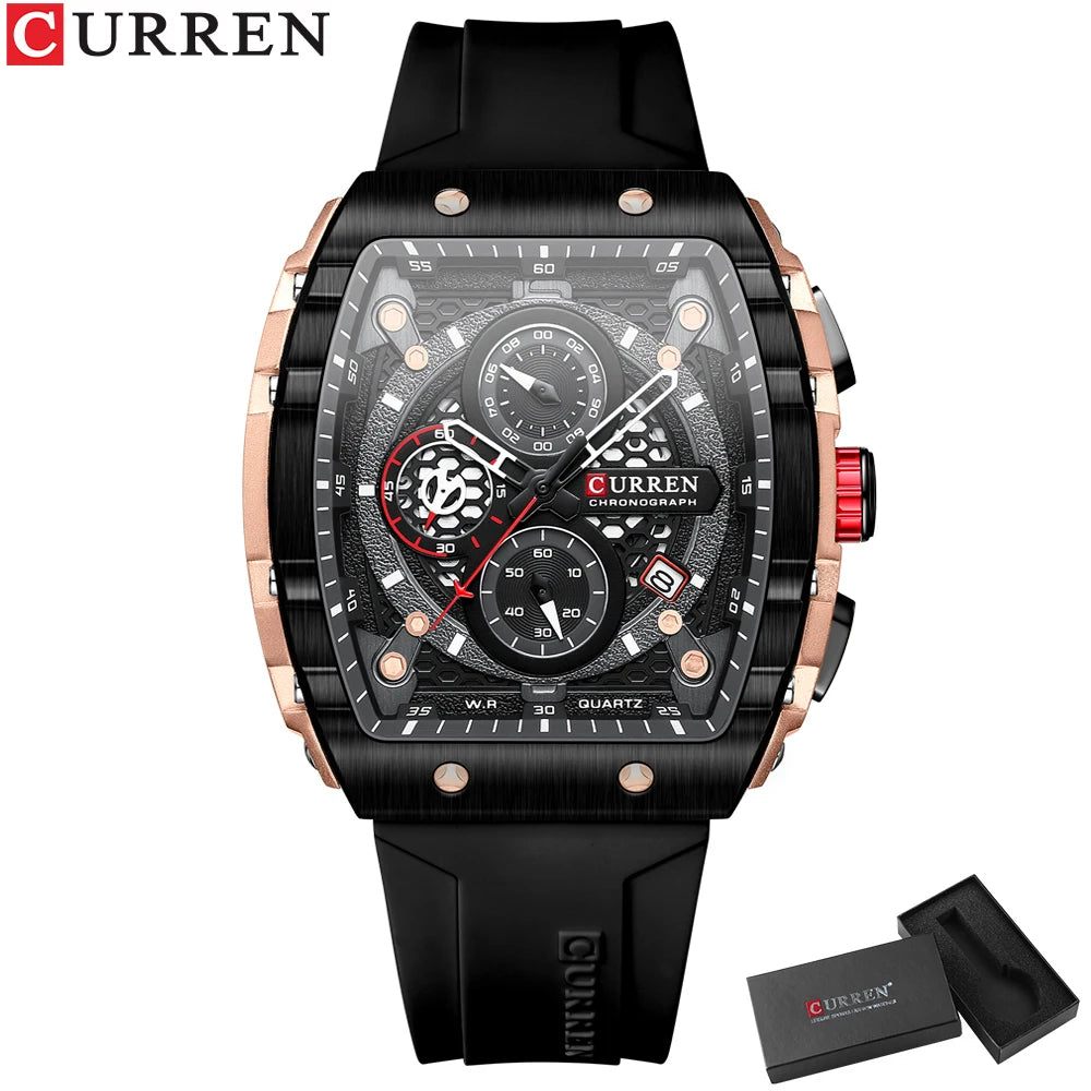 CURREN Orologi da uomo delle migliori marche Orologio da polso al quarzo quadrato di lusso Orologio cronografo luminoso impermeabile per uomo Orologio con data