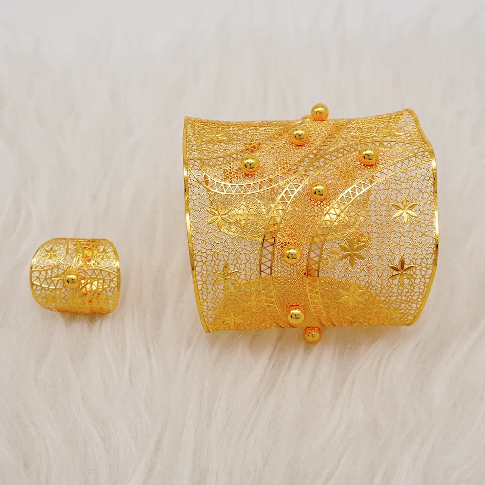 Bracciale color oro Dubai con anello per donna Bracciale con polsino a catena con ciondoli Bracciale indiano Arabo Francia Regali di gioielli da sposa