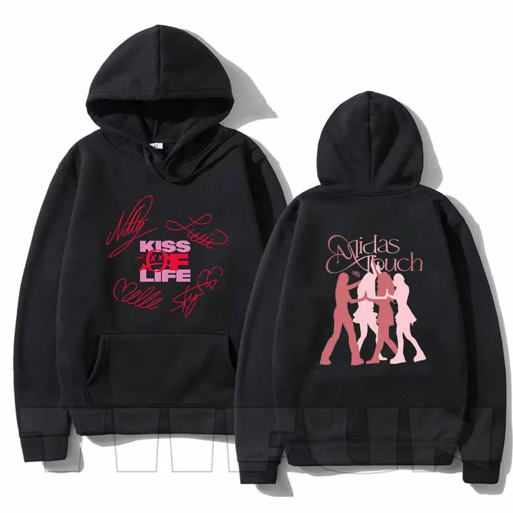 2025 Kiss Of Life Midas Touch Felpe con cappuccio retrò Moda Streetwear Pullover con cappuccio Grafica Sportwear Felpe casual Top