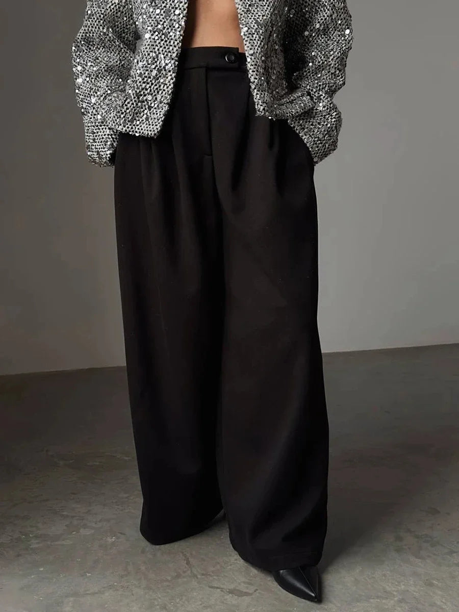 Giacca Corta da Donna Chic con Paillettes Argento, Cardigan Casual con Collo Tondo, Maniche Lunghe e Tasche, Elegante Cappotto Autunnale da Donna