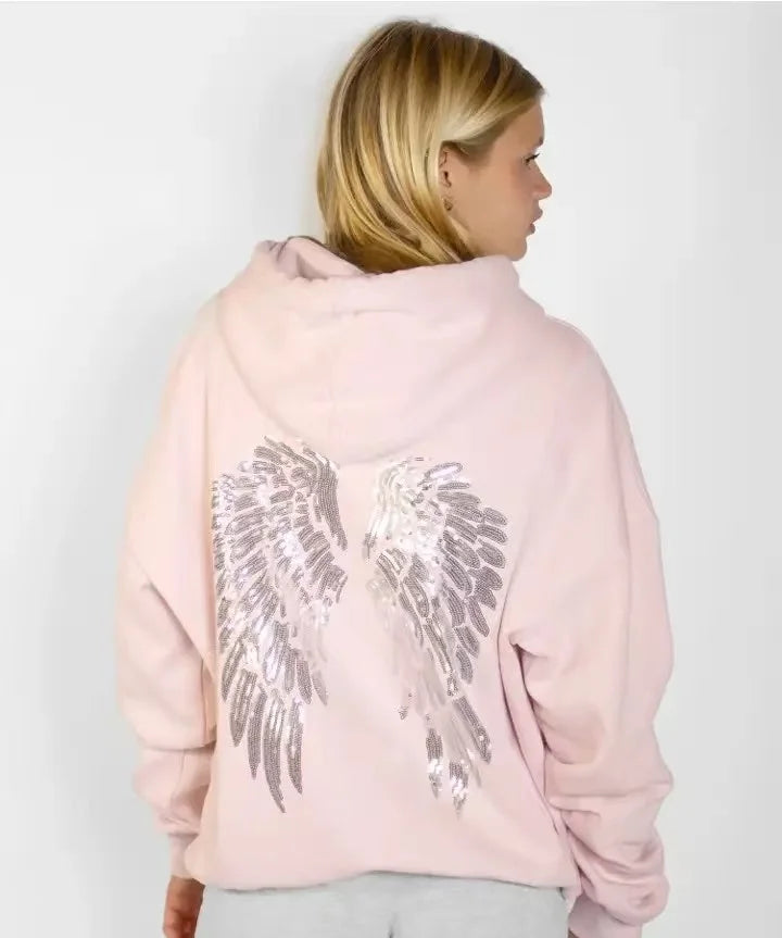 Felpe con Cappuccio Oversize da Donna con Perline e Paillettes, Fodera in Pile, Stile Y2K, Abbigliamento Casual 2026