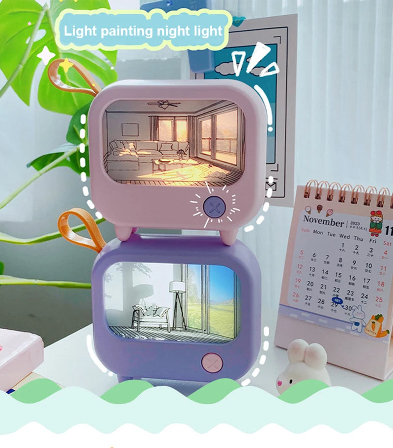 TV Painting Night Light Led Cute Child Learning Table Lamp Room Home Decoration Atmosphere Lighting Mini Desktop Birthday Gift