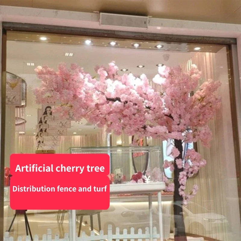 Romantic Simulation cherry tree double layer blooming cherry large plant cafe hotel shopping mall floor Decor props fake tree