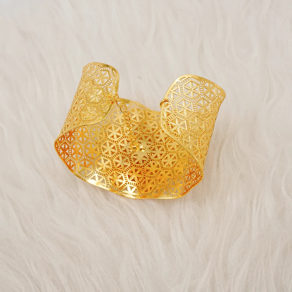 Bracciale color oro Dubai con anello per donna Bracciale con polsino a catena con ciondoli Bracciale indiano Arabo Francia Regali di gioielli da sposa