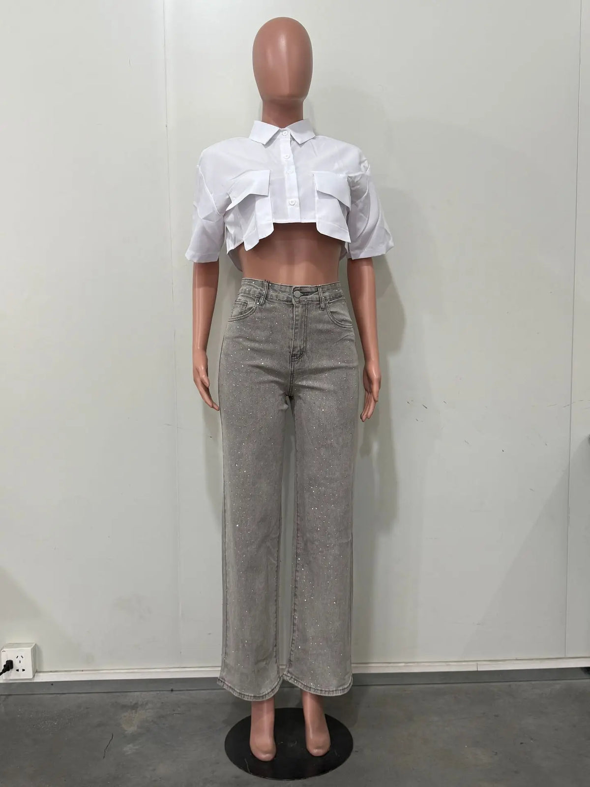 Pantaloni jeans con strass lucidi Pantaloni dritti in denim con diamanti da donna sexy a vita alta eleganti da night club
