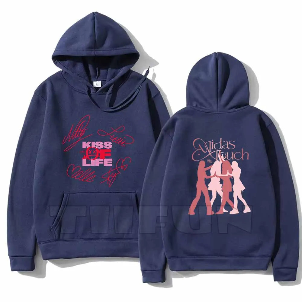 2025 Kiss Of Life Midas Touch Felpe con cappuccio retrò Moda Streetwear Pullover con cappuccio Grafica Sportwear Felpe casual Top