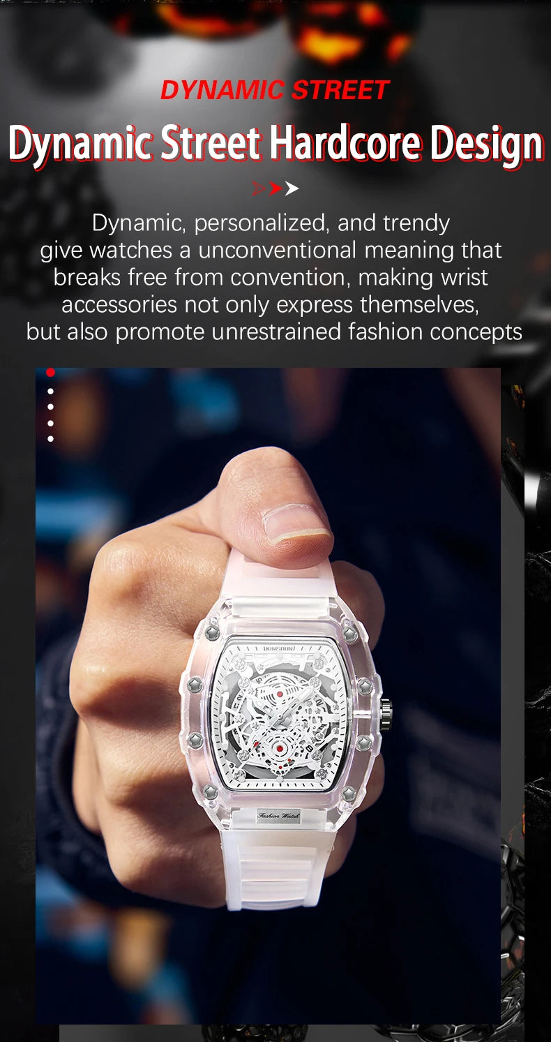 UTHAI BK134 Orologio da Uomo alla Moda a Forma di Botte Trasparente Impermeabile al Quarzo Orologio Sportivo Regalo per Uomo
