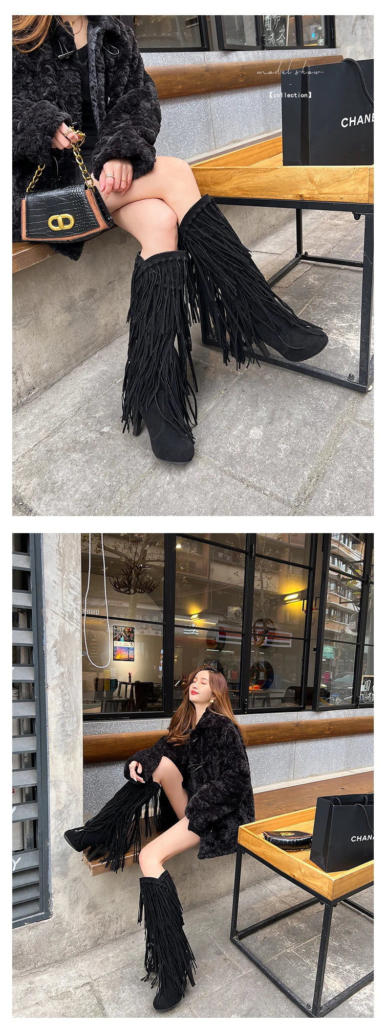 2022 primavera nuovo tacco alto con scollo a v con frange stivali da donna punta tonda impermeabile moda Sexy Set di piedi stivali da principessa