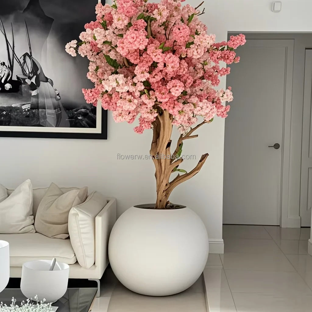 Hot Sale Customizable Pink White Artificial Cherry Blossom Bonsai Tree for Home Indoor Decor