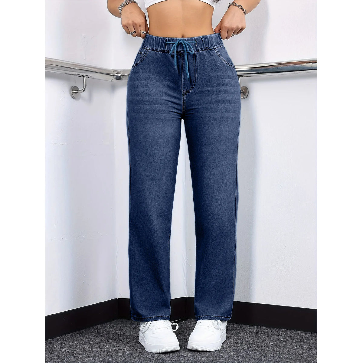 Jeans da donna di lusso alla moda 2026, casual, lavati, con coulisse, elasticizzati, a gamba dritta, stile Y2K streetwear, abbinabili a tutti gli outfit quotidiani