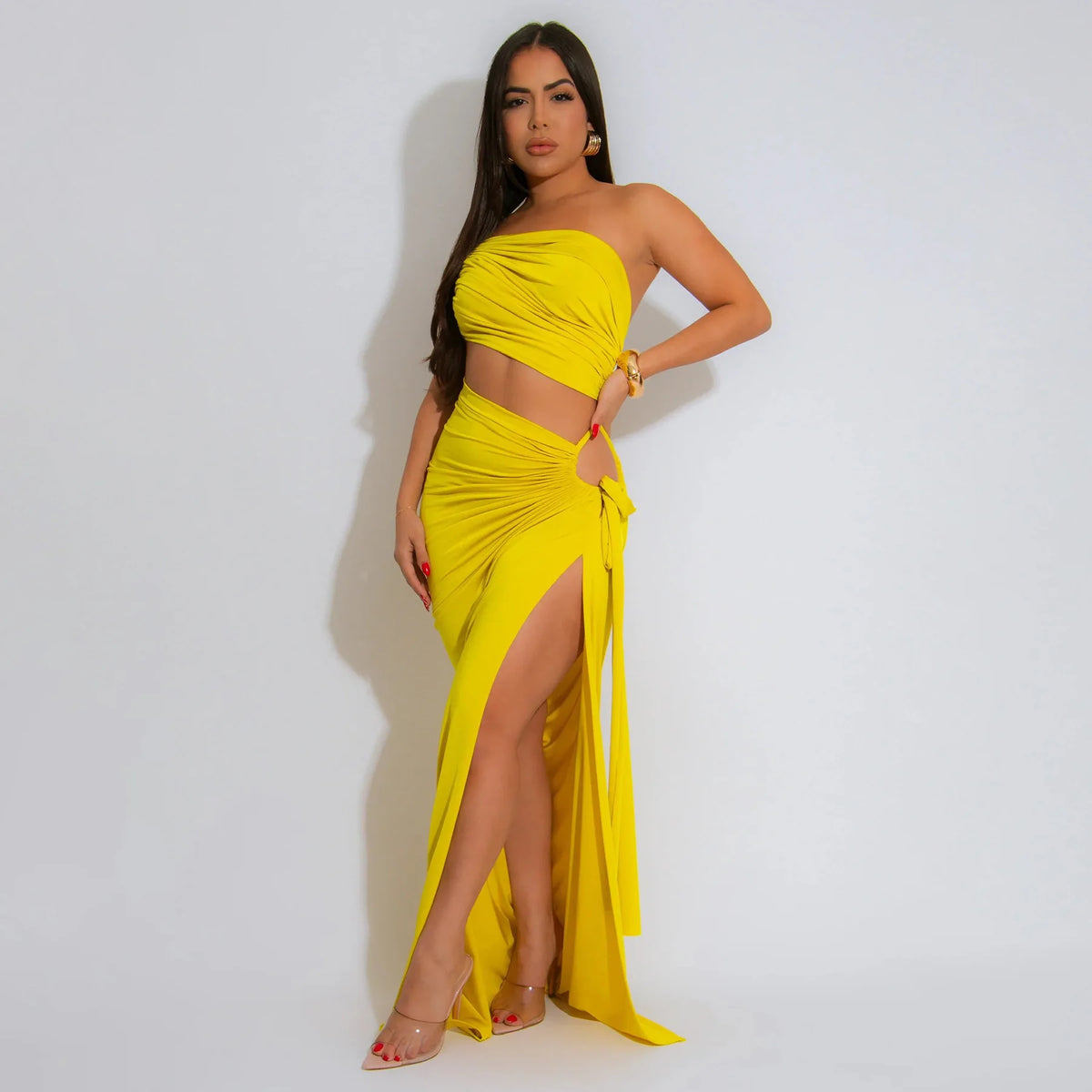 CM.YAYA Donne Senza Maniche Scava Fuori Senza Spalline Aderente Midi Lungo Maxi Vestito 2025 Estate Backless Abiti Da Festa Sexy Abiti
