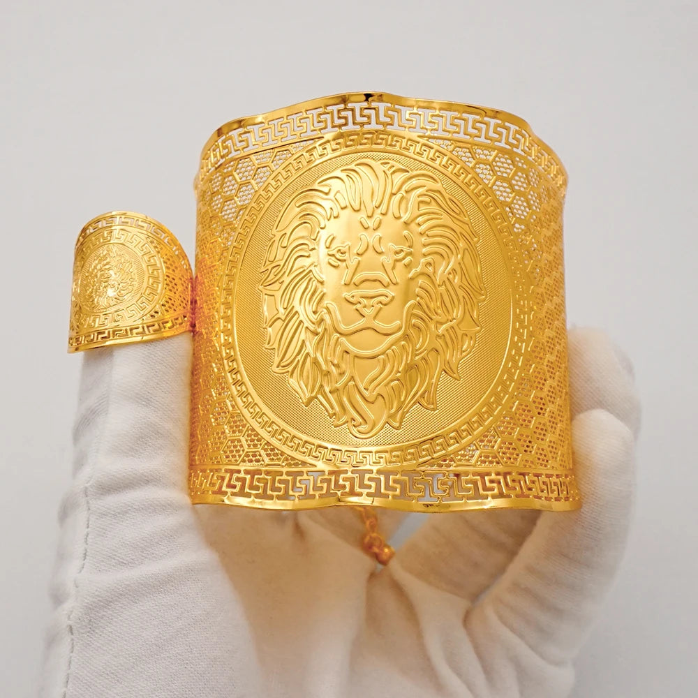 Bracciale color oro Dubai con anello per donna Bracciale con polsino a catena con ciondoli Bracciale indiano Arabo Francia Regali di gioielli da sposa