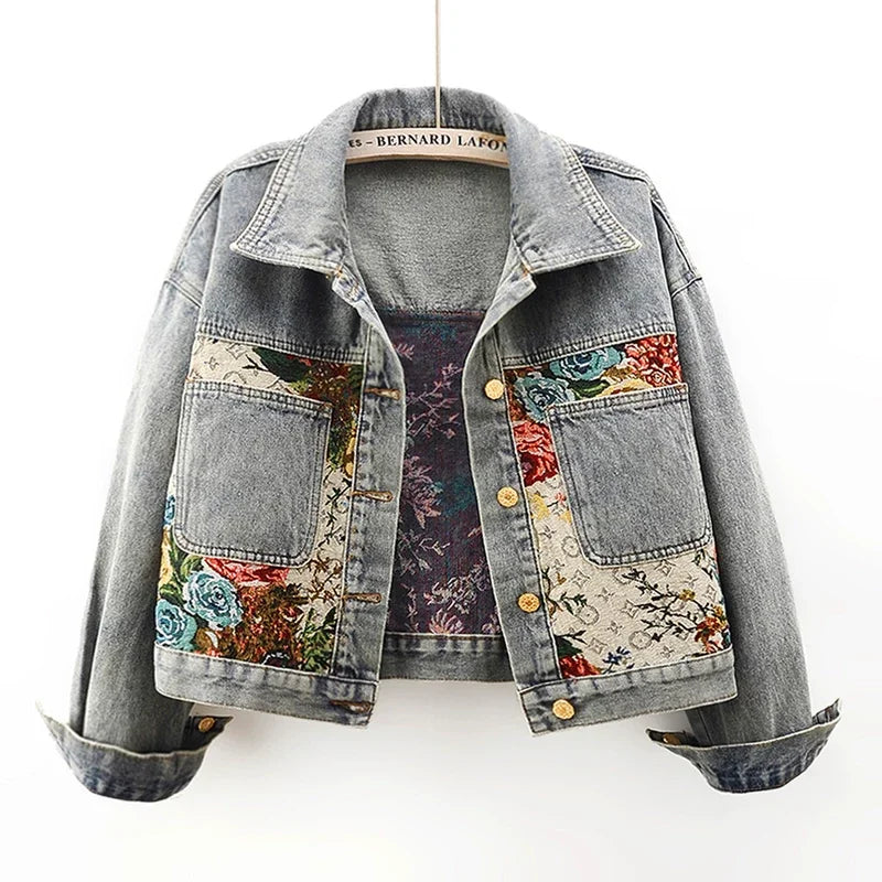 Nuova Collezione Primavera/Estate Giacca di Jeans Casual con Ricamo Jacquard Retrò