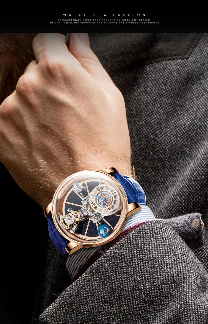2024 HAEMMER Astronomia Orologio da uomo Custodia trasparente Design Orologio al quarzo in pelle da uomo Regolazione del tempo Jacob Relogio Impermeabile