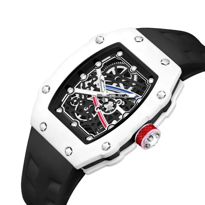 Orologio al Quarzo Ultra-Sottile Tonneau per Uomo, Design Creativo Bianco con Quadrante Cavo, Super Luminoso, Personalizzabile, Orologio AAA Relogio