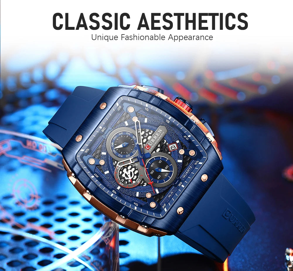CURREN Orologi da uomo delle migliori marche Orologio da polso al quarzo quadrato di lusso Orologio cronografo luminoso impermeabile per uomo Orologio con data