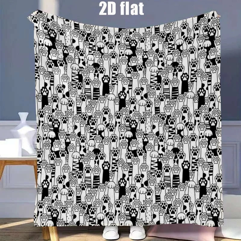 Black White Jungle Zoo Animal Line Art Flannel Throw Blanket, Soft Light Blanket for Kids Toddler Nursery Playroom Gift