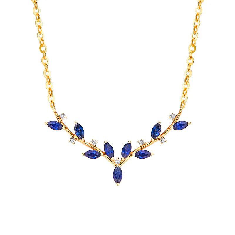 Collana con catene a foglie di cristallo con zirconi in argento sterling 925 placcato oro 18 carati per le donne, catena con clavicola, regalo di gioielli per feste di compleanno