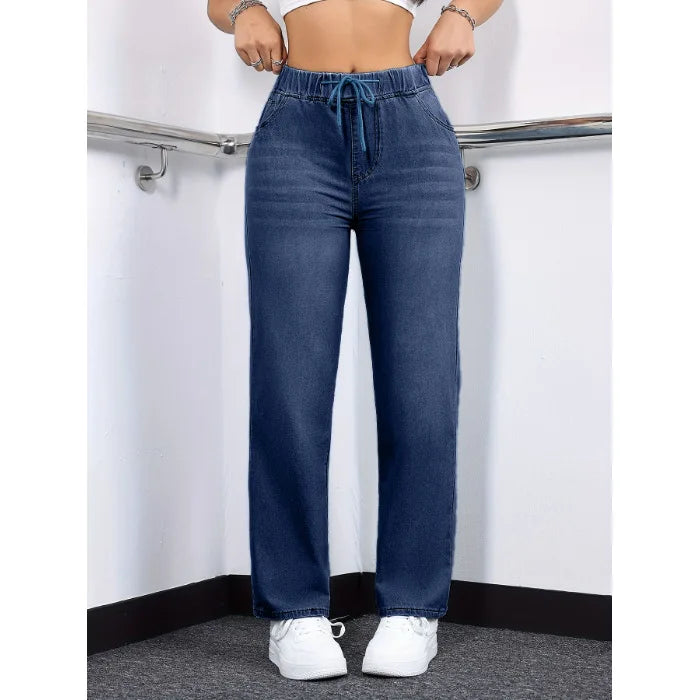 Jeans da donna di lusso alla moda 2026, casual, lavati, con coulisse, elasticizzati, a gamba dritta, stile Y2K streetwear, abbinabili a tutti gli outfit quotidiani