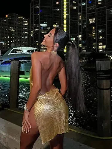 Mini abito aderente sexy per donna Bling Glitter Evening Prom Donna Halter Spacco laterale Backless Party Club Abiti estivi