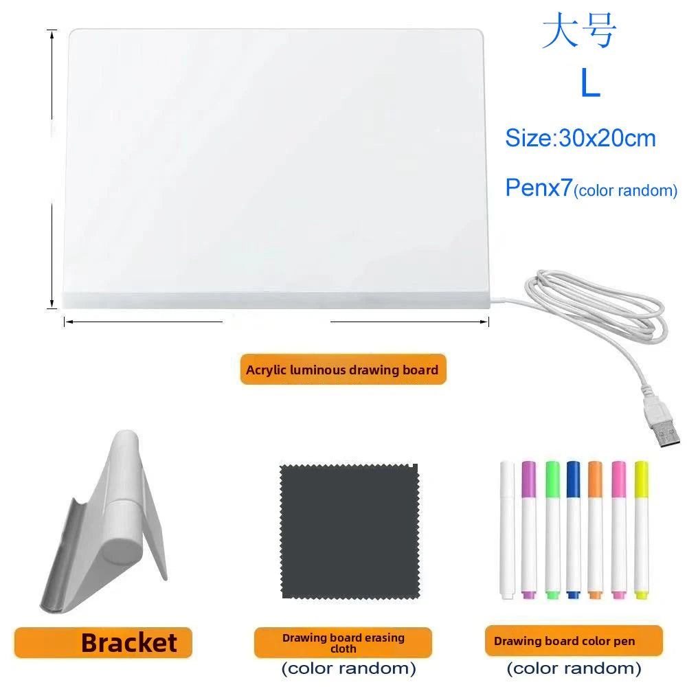 Kid Drawing Toy LED Drawing Board LED Note Board DIY Acrylic Board with Colors Pens Luminous Blackboard Wordpad with Night Light