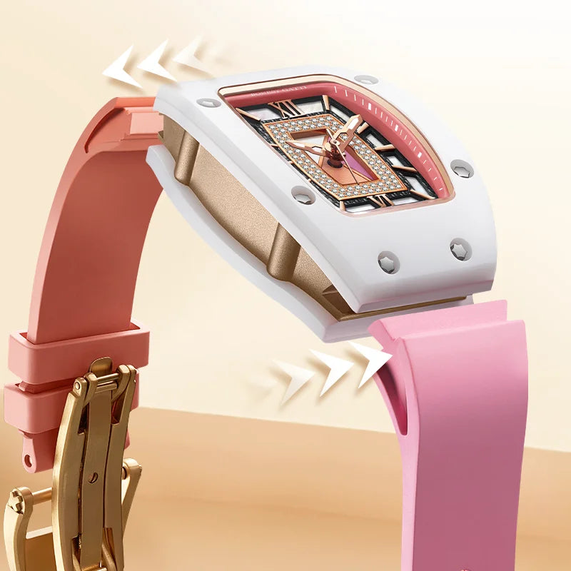 Orologio BONEST GATTI da Donna, Moda Lusso Leggero, Meccanico a Barile, Regalo di San Valentino per la Fidanzata, Serie Phantom con Scatola Orologio