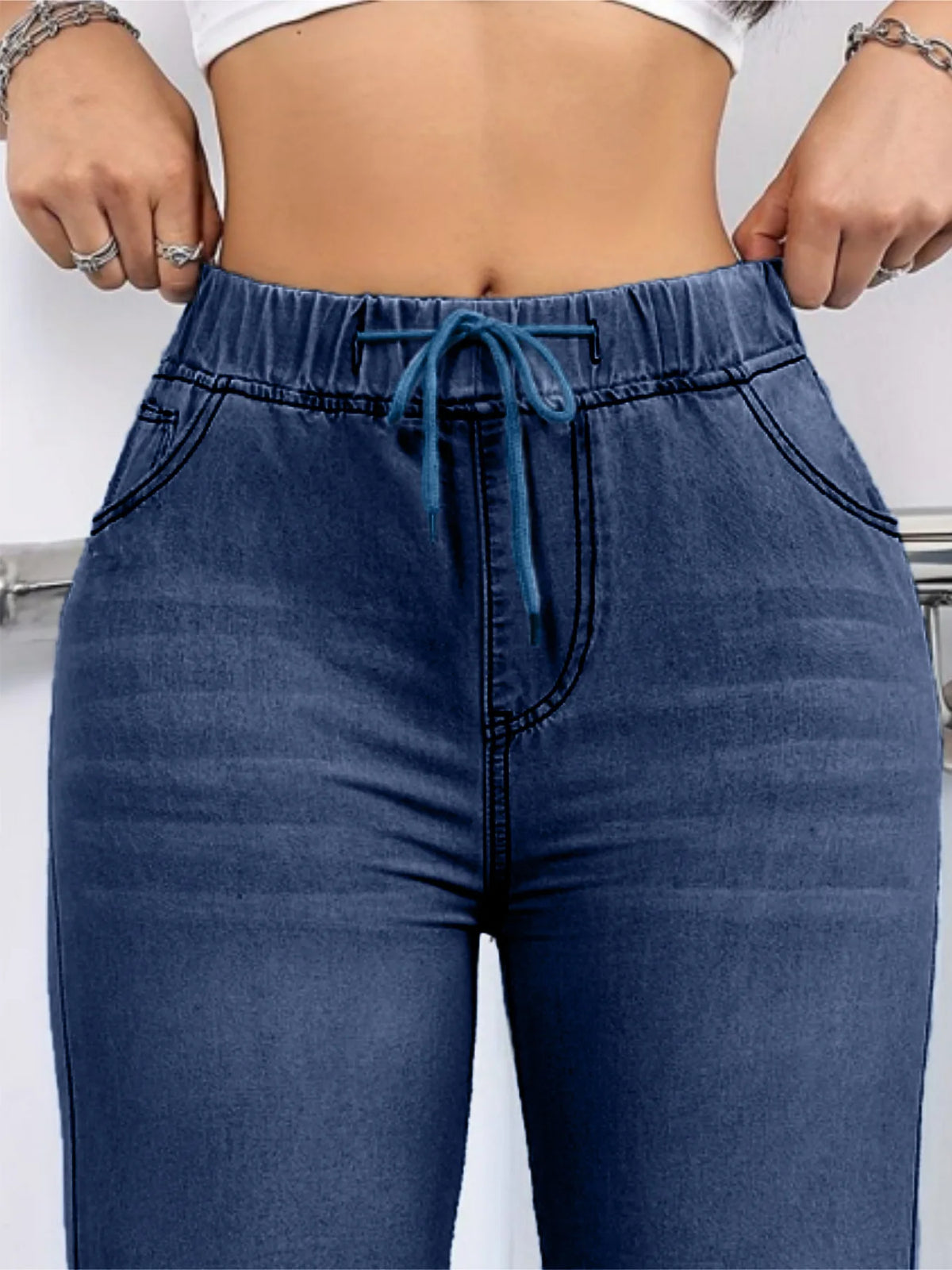 Jeans da donna di lusso alla moda 2026, casual, lavati, con coulisse, elasticizzati, a gamba dritta, stile Y2K streetwear, abbinabili a tutti gli outfit quotidiani