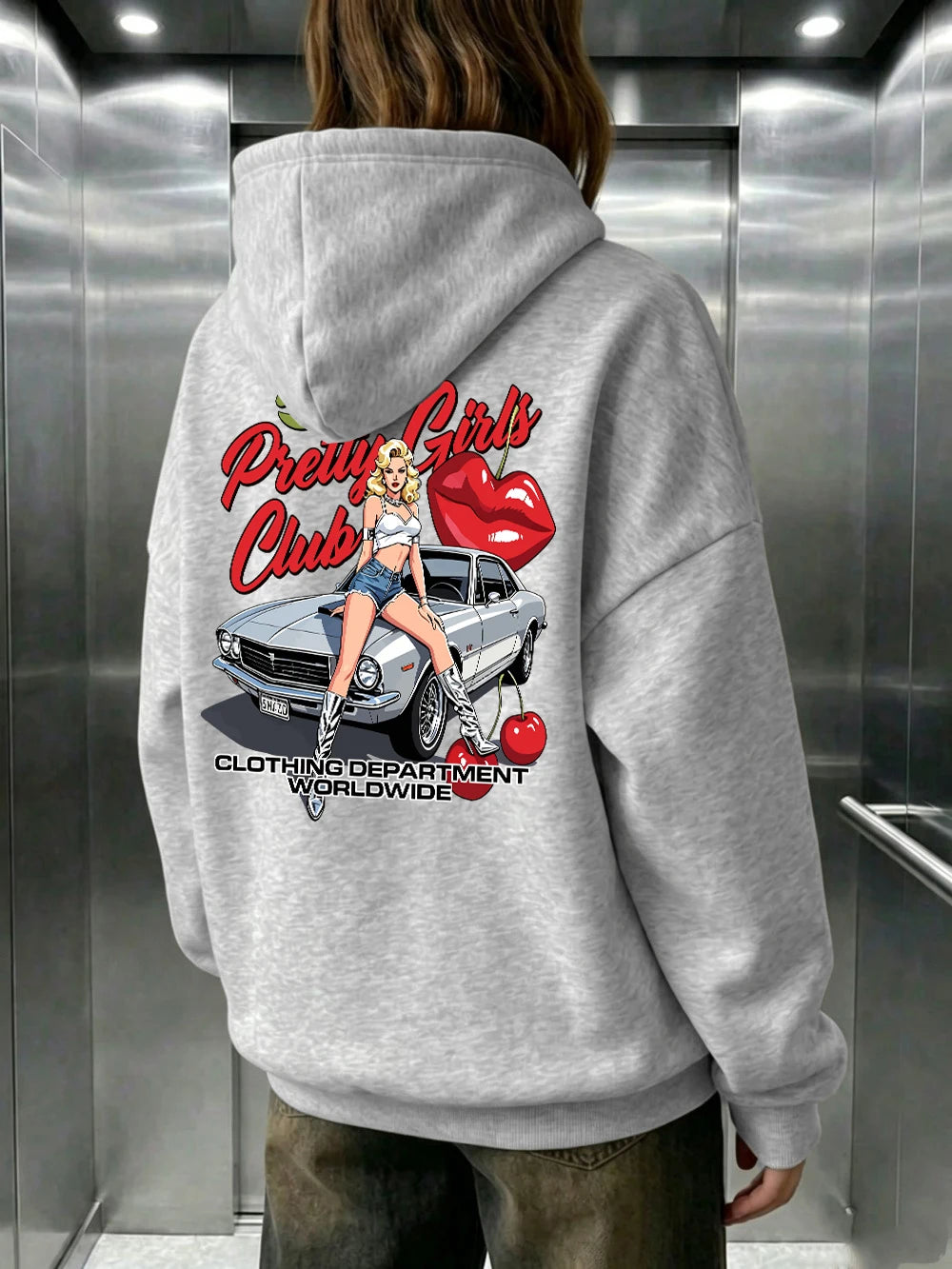 Felpe con Cappuccio Stampate Pretty Girls Club, Pullover Caldi in Pile Sportivi da Jogging per Donne, Felpe Invernali Larghe, Abbigliamento Casual con Tasche