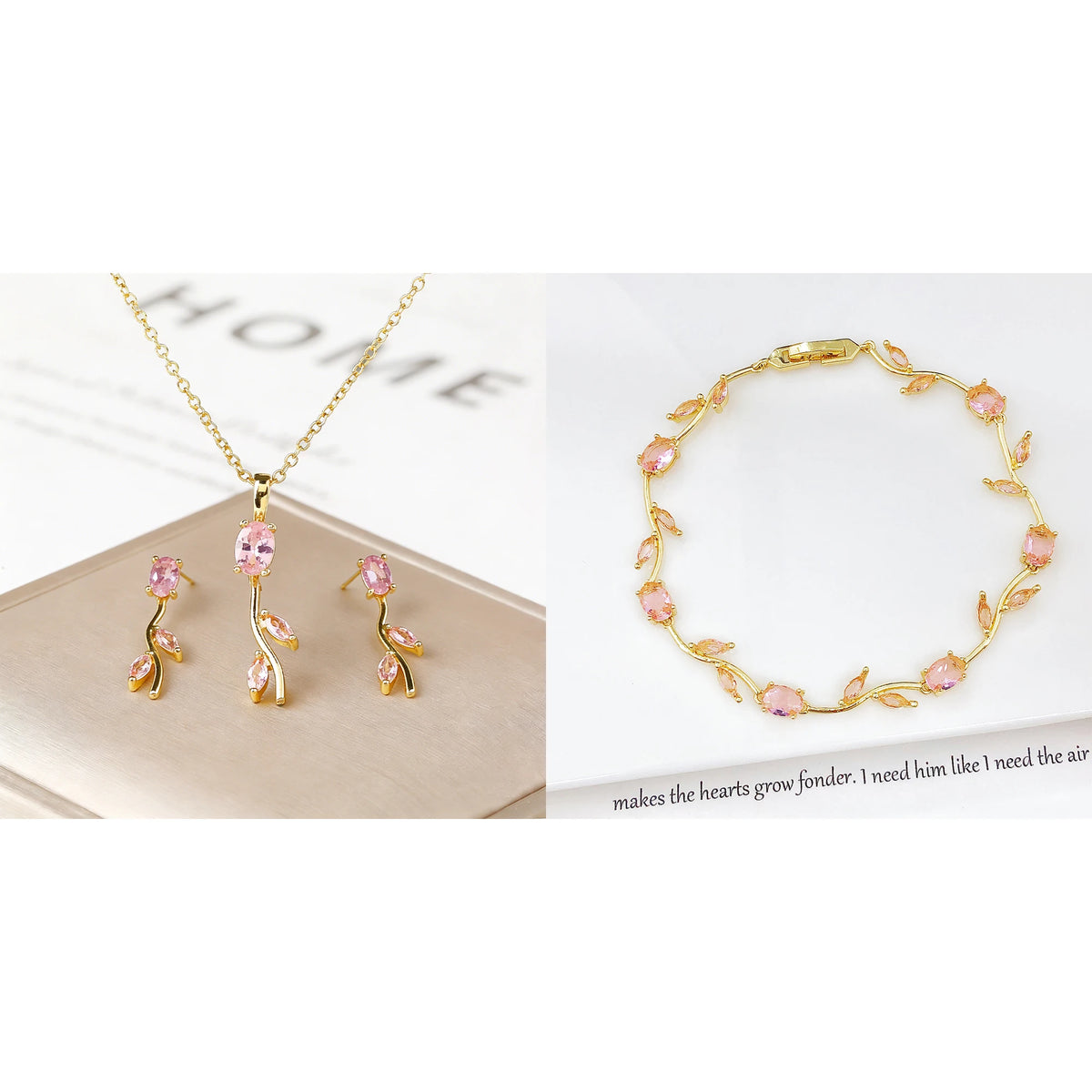 Set di Gioielli 3 Pezzi Lussuoso con Bracciale, Collana e Orecchini a Foglia, Vite e Fiore in Cristallo e Strass, Colorato e di Tendenza, per Donna, Regalo per Feste