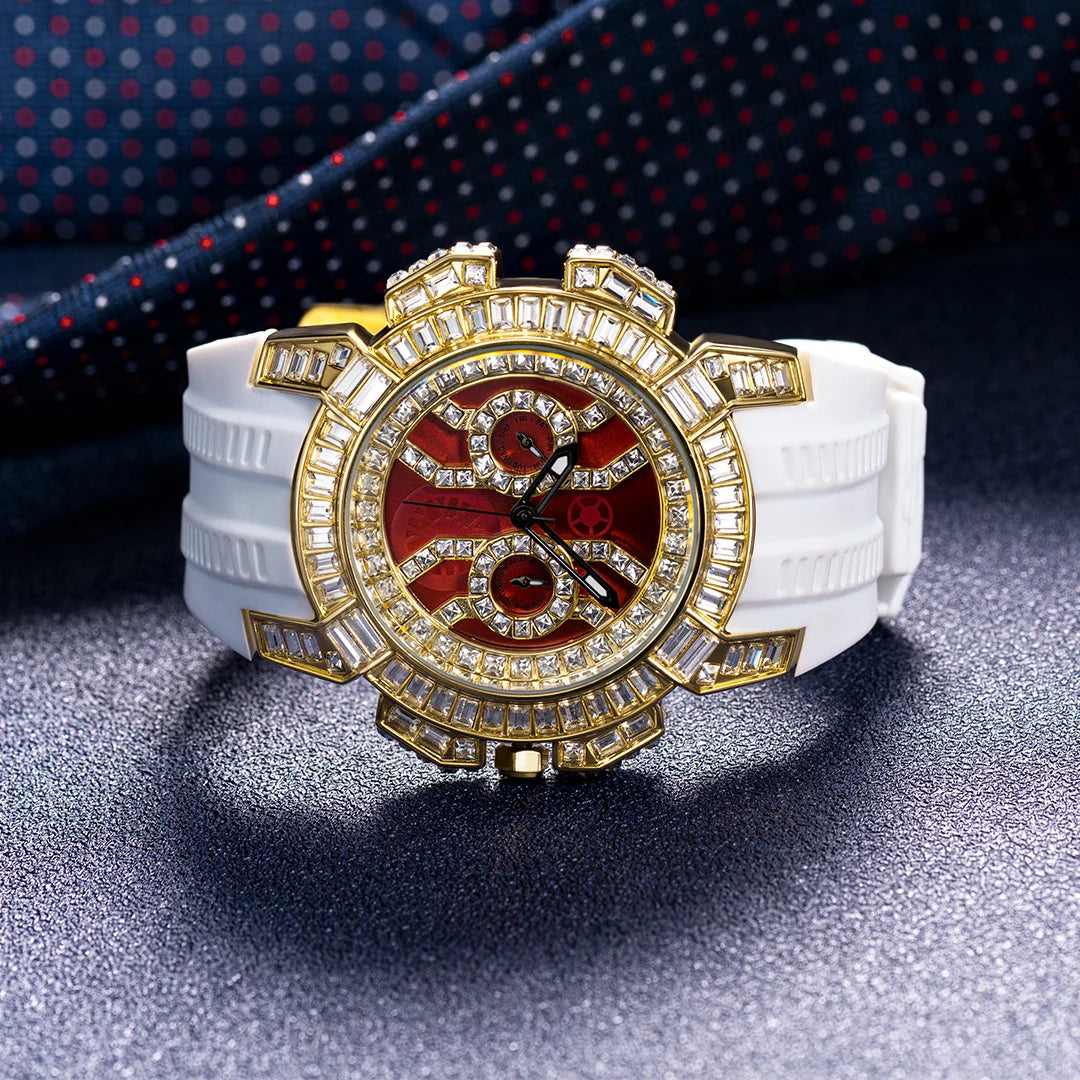 Orologio di Lusso con Diamanti per Uomo, Quadrante Grande Rosso con Strass, Orologi Unisex, Dropshipping