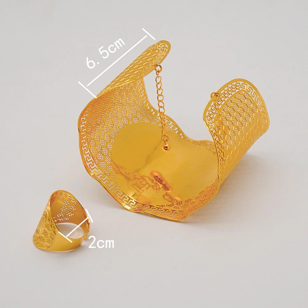 Bracciale color oro Dubai con anello per donna Bracciale con polsino a catena con ciondoli Bracciale indiano Arabo Francia Regali di gioielli da sposa