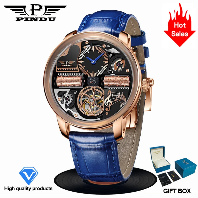 PINDU Design Nuovo Orologio Meccanico di Lusso da Uomo in Acciaio Inossidabile con Vetro Zaffiro Movimento M2791B Impermeabile 50M Automatico