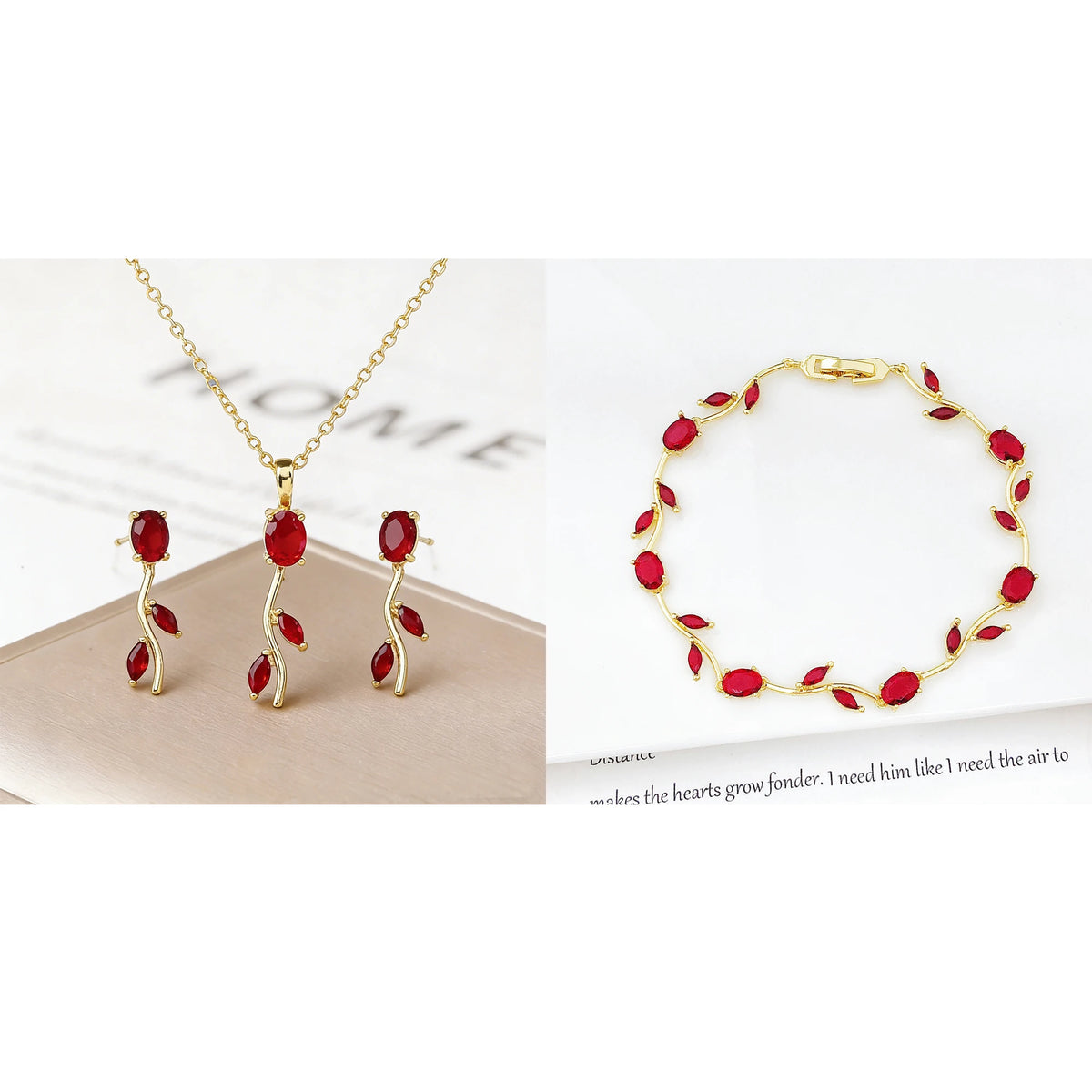 Set di Gioielli 3 Pezzi Lussuoso con Bracciale, Collana e Orecchini a Foglia, Vite e Fiore in Cristallo e Strass, Colorato e di Tendenza, per Donna, Regalo per Feste