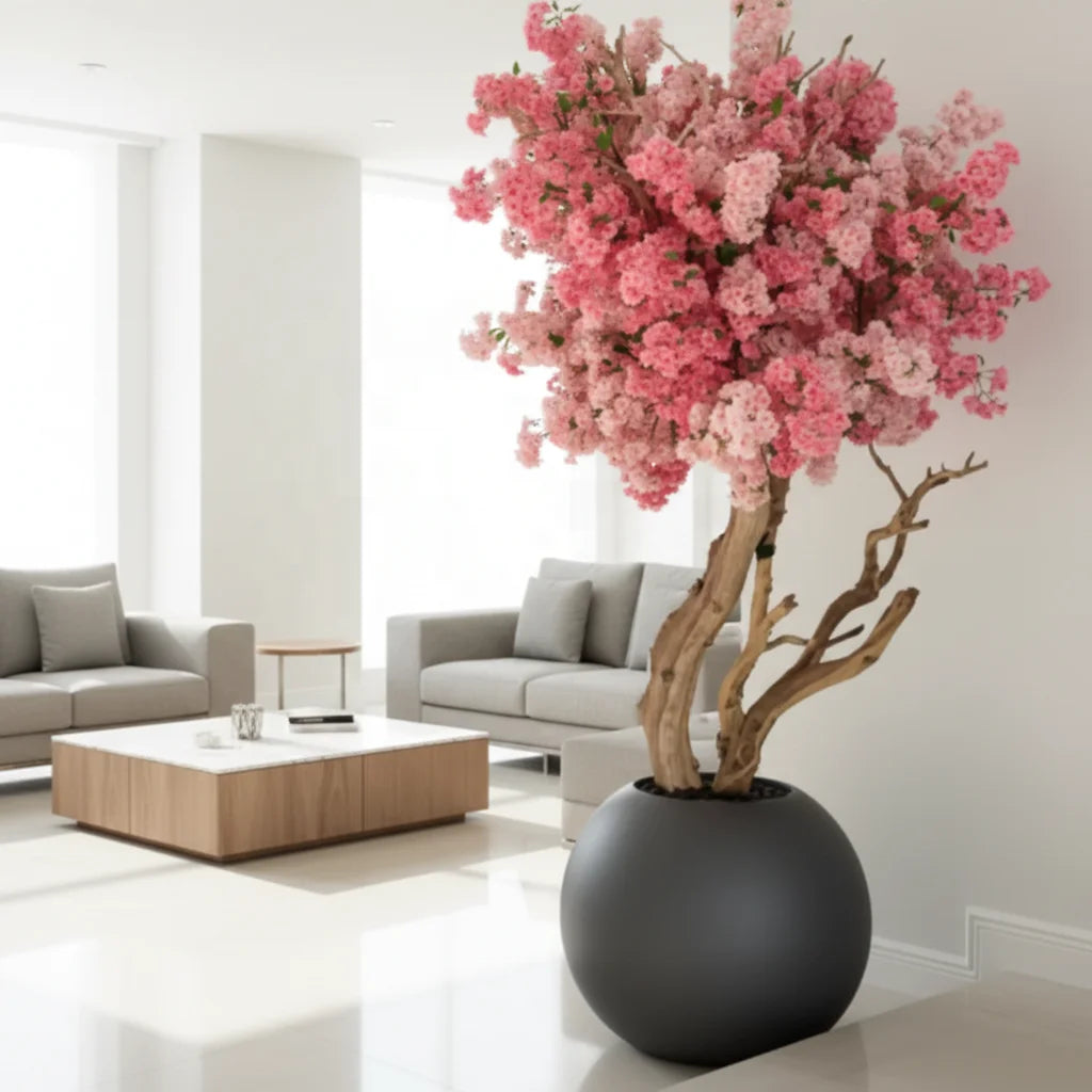 Hot Sale Customizable Pink White Artificial Cherry Blossom Bonsai Tree for Home Indoor Decor