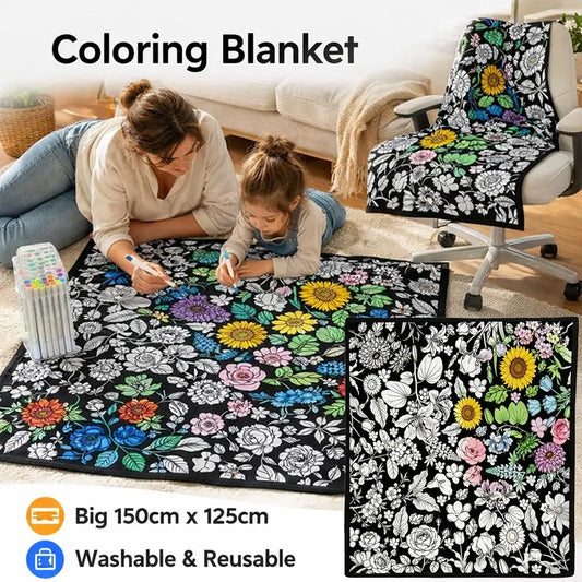 DIY Coloring Blanket With 24 Color Acrylic Markers Floral Theme Cloth Painting Throw Blanket For Sofa Bedroom Decor Gift