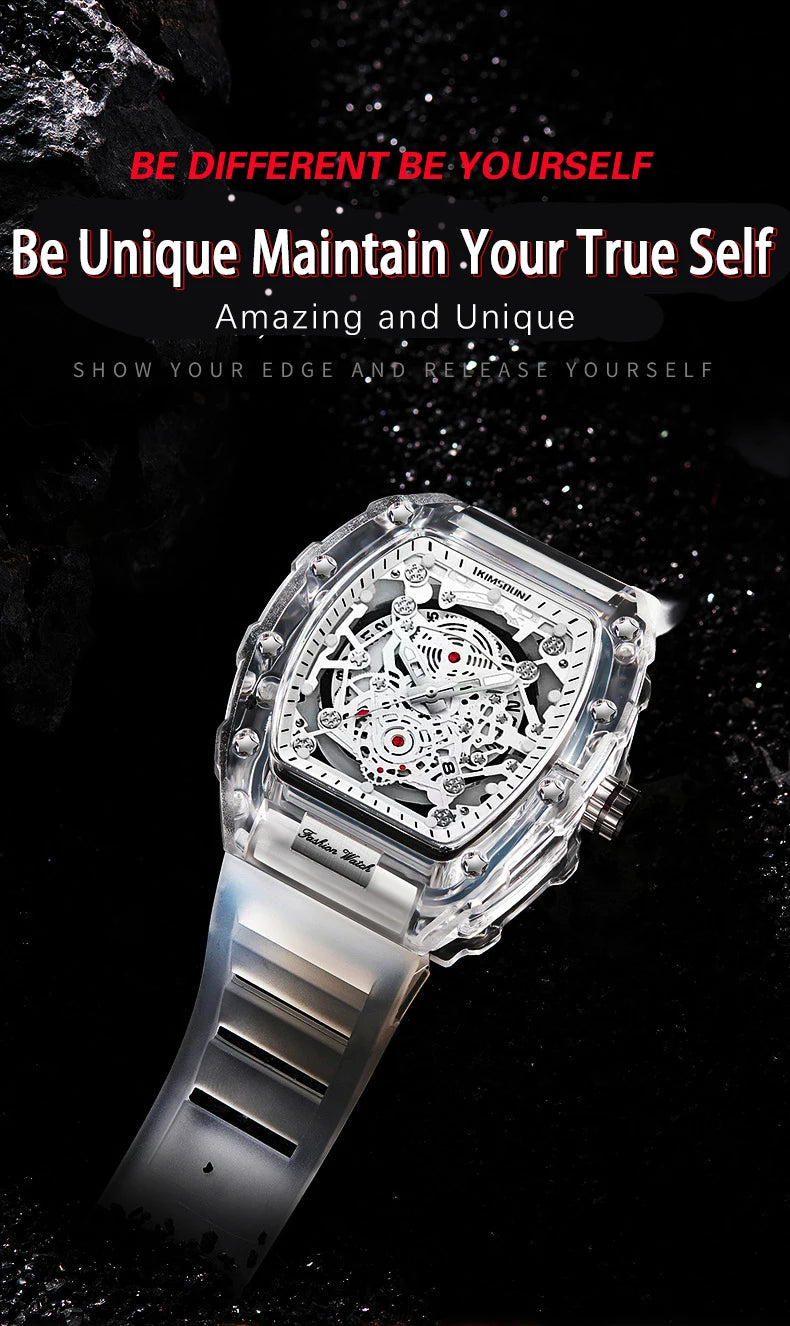 UTHAI BK134 Orologio da Uomo alla Moda a Forma di Botte Trasparente Impermeabile al Quarzo Orologio Sportivo Regalo per Uomo