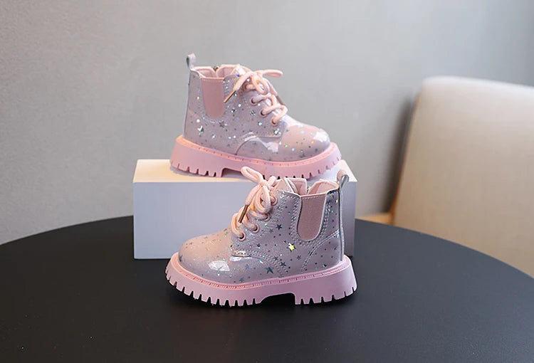 Stivali autunnali per bambini piattaforma Glimmer a stella stivali per bambini belli per il tempo libero moda Unisex alla caviglia-scarpe comode per ragazze dei ragazzi 21-30