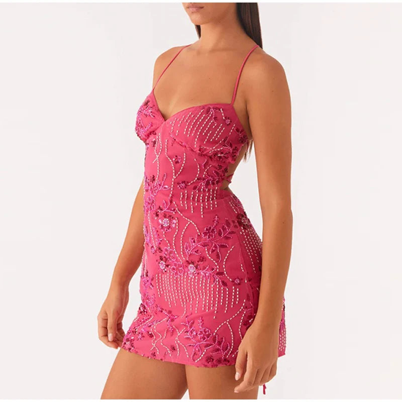 Piuma Paillettes Partywear Mini Abiti da donna Elegante maglia trasparente con paillettes Abito femminile a maniche lunghe 2024 New Club Abiti da sera