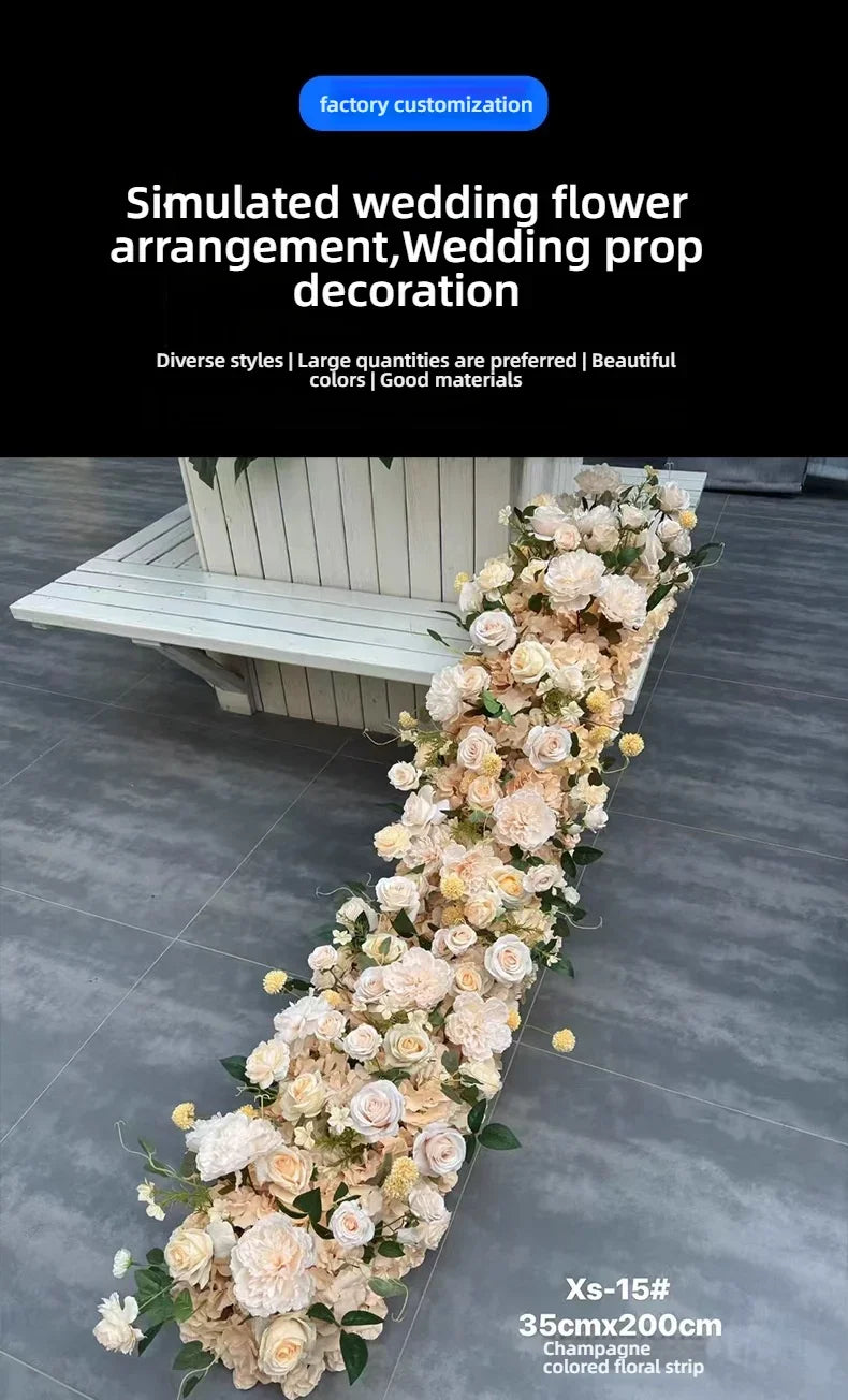 Event Table Floral Strip Silk Flower Row Wedding Backdrop Wall Decor Runner Arrangement Party Arch Deco Floral Celebration Props