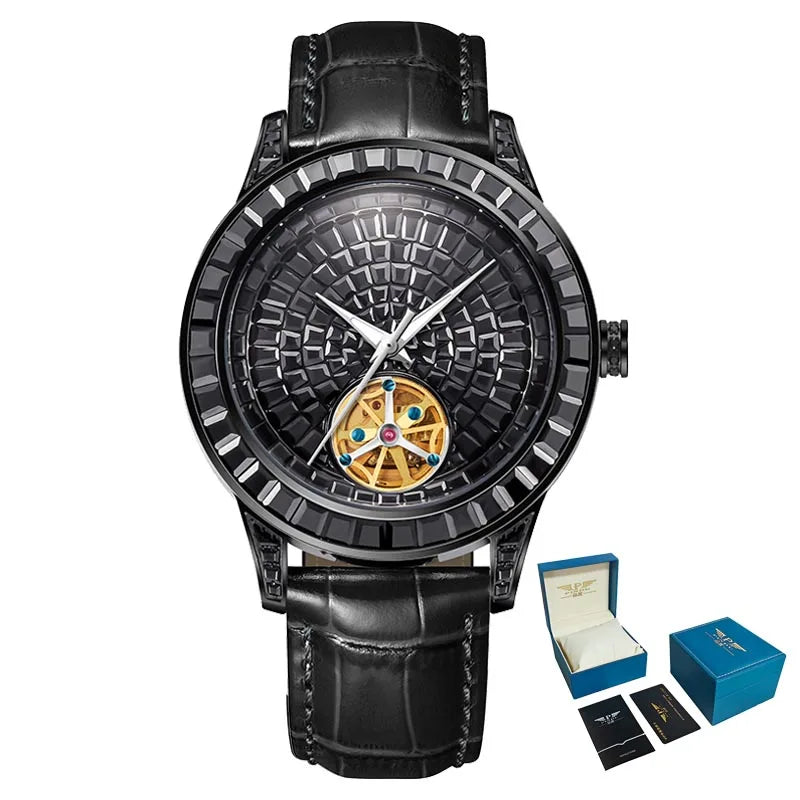 Orologio da Polso Automatico Meccanico da Uomo PINDU Original Design, Elegante con Diamanti Incastonati, Modello P5037
