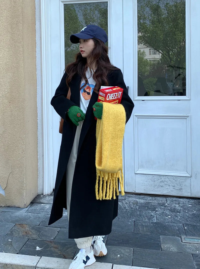 2024 Donne di Inverno di Lusso Fatti A Mano Cappotti di Lana Double Face 100% X-Lunghi Cappotti di Design Coreano Delle Donne Della Tuta Sportiva Cappotti Rosa