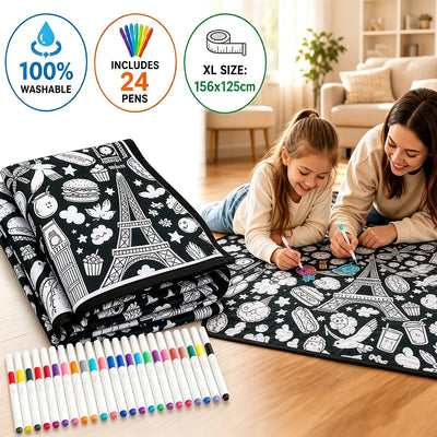 DIY Coloring Blanket Washable Reusable Fleece Throw Color Your Own Blanket Set with 24 Markers Kids Arts Crafts Gift