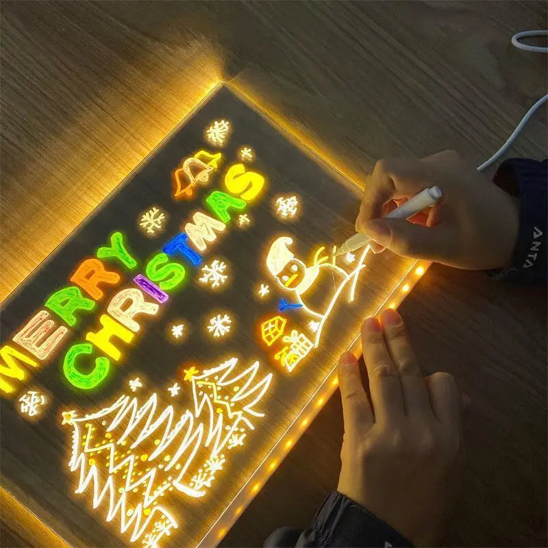 Kid Drawing Toy LED Drawing Board LED Note Board DIY Acrylic Board with Colors Pens Luminous Blackboard Wordpad with Night Light