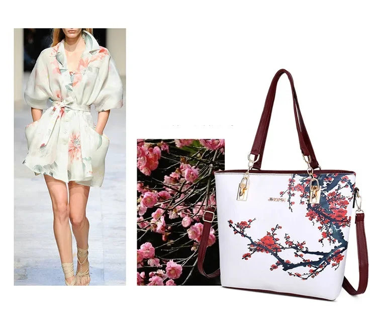 Borse a tracolla da donna con stampa floreale in stile cinese Set borsa composita pratica femminile Set da 6 pezzi marca di design Bolsa