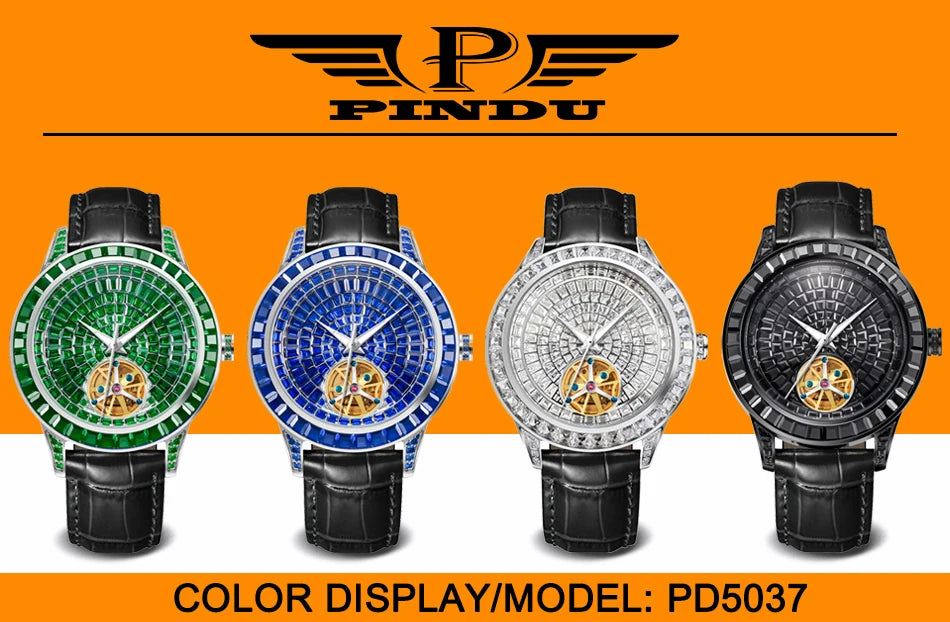 PINDU Design NUOVO Orologio Meccanico da Uomo 42MM con Quadrante Diamantato, Acciaio Inossidabile, Impermeabile, Automatico, Lusso di Alta Gamma
